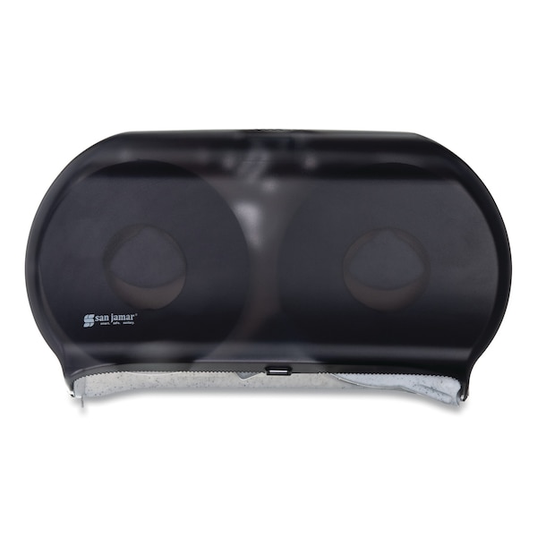 San Jamar Twin 9" Jumbo Tissue Dispenser, 19 x 5 1/4 x 12, Transparent Black Pearl R4000TBK - main